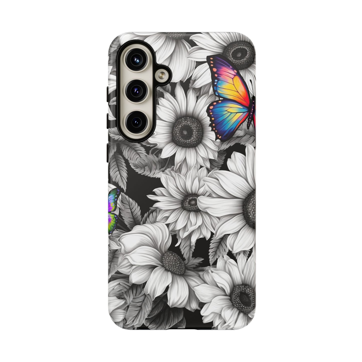 Rainbow Butterflies & Monochrome Sunflowers – Samsung Galaxy Case