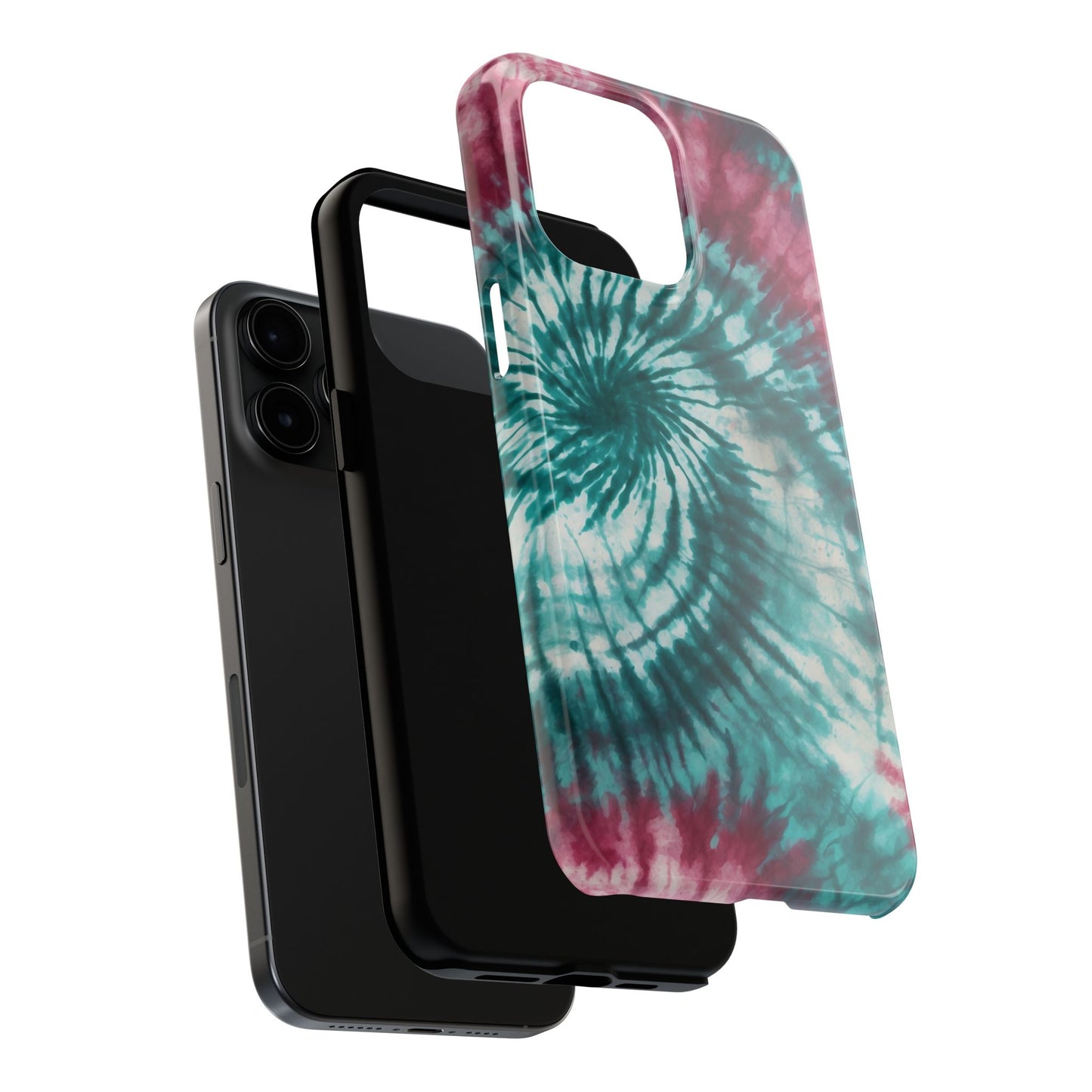 Pink and Teal Tie-Dye iPhone Case – Retro Spiral Design