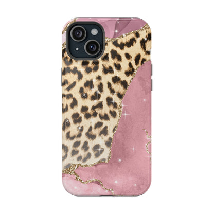 Pink Glam Leopard - MagSafe iPhone Series Case with Glitter Accents