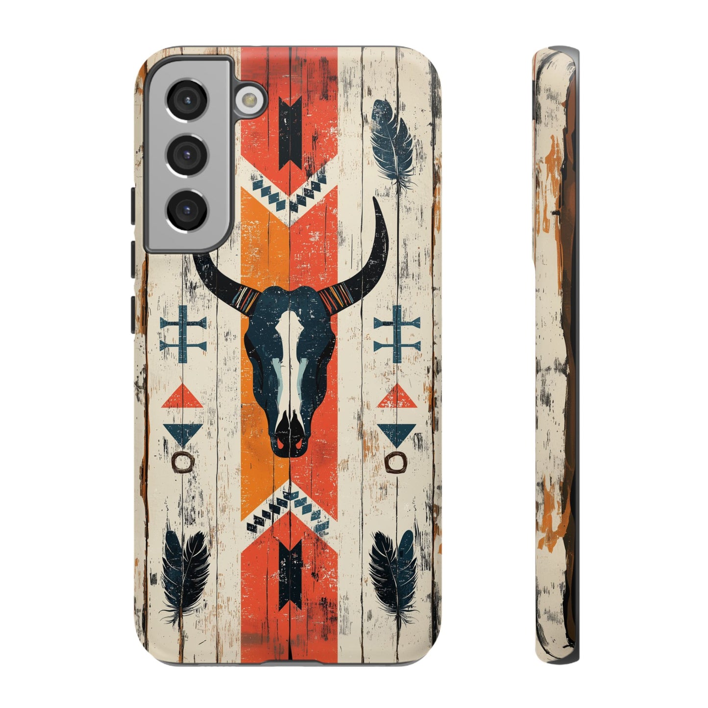 Rustic Western Bull Skull Tough Samsung Galaxy Case – Distressed Wood Design, Dual-Layer Protection