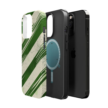 Green Stripes MagSafe iPhone Case – Bold Diagonal Brushstroke Design