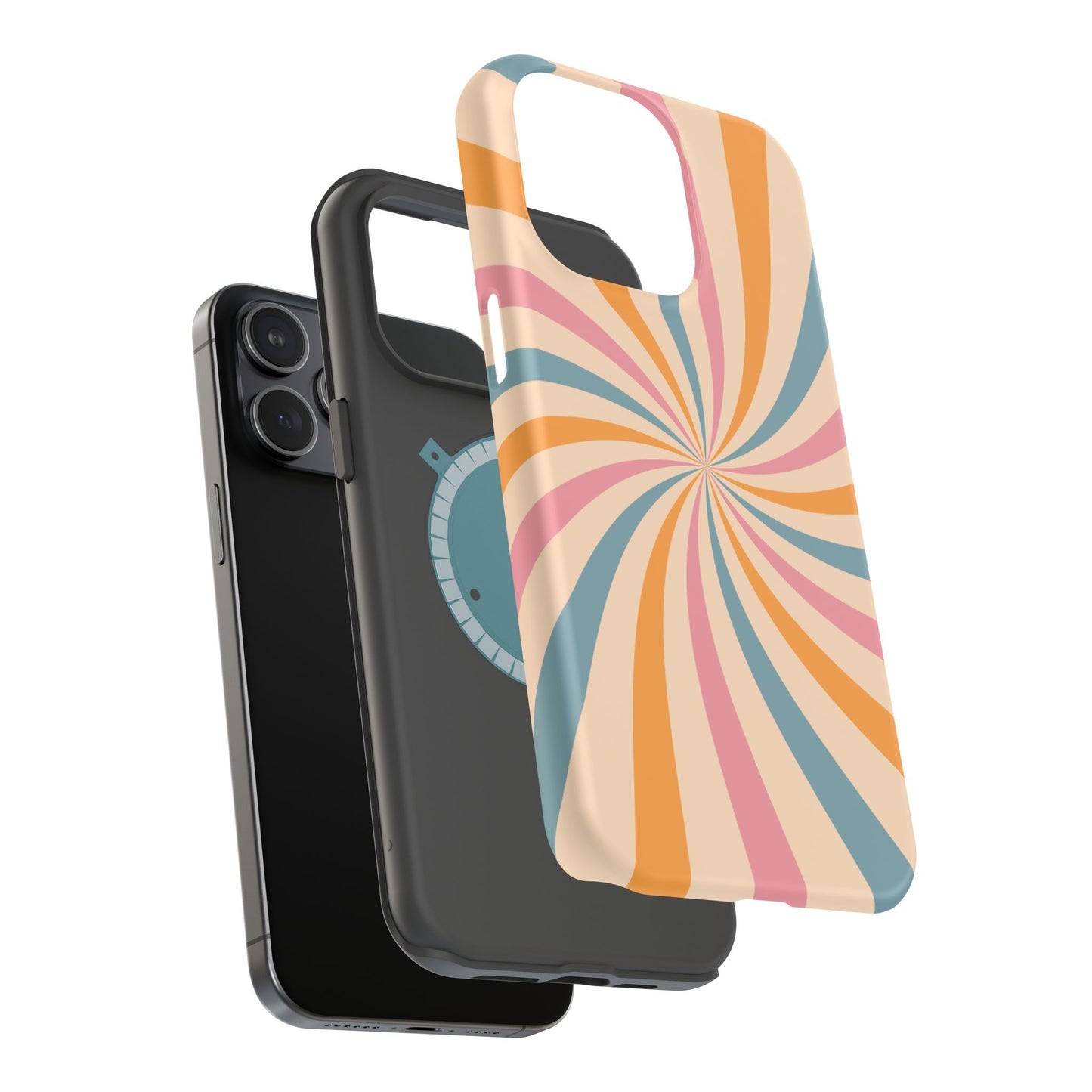 Retro Swirl Pattern MagSafe iPhone Case – Bold 70s Vibe in Pink, Orange, and Orange