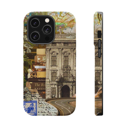 Whimsical Road Trip Collage MagSafe iPhone Case – Dual-Layer Protection with Vintage Art and Adventure Design