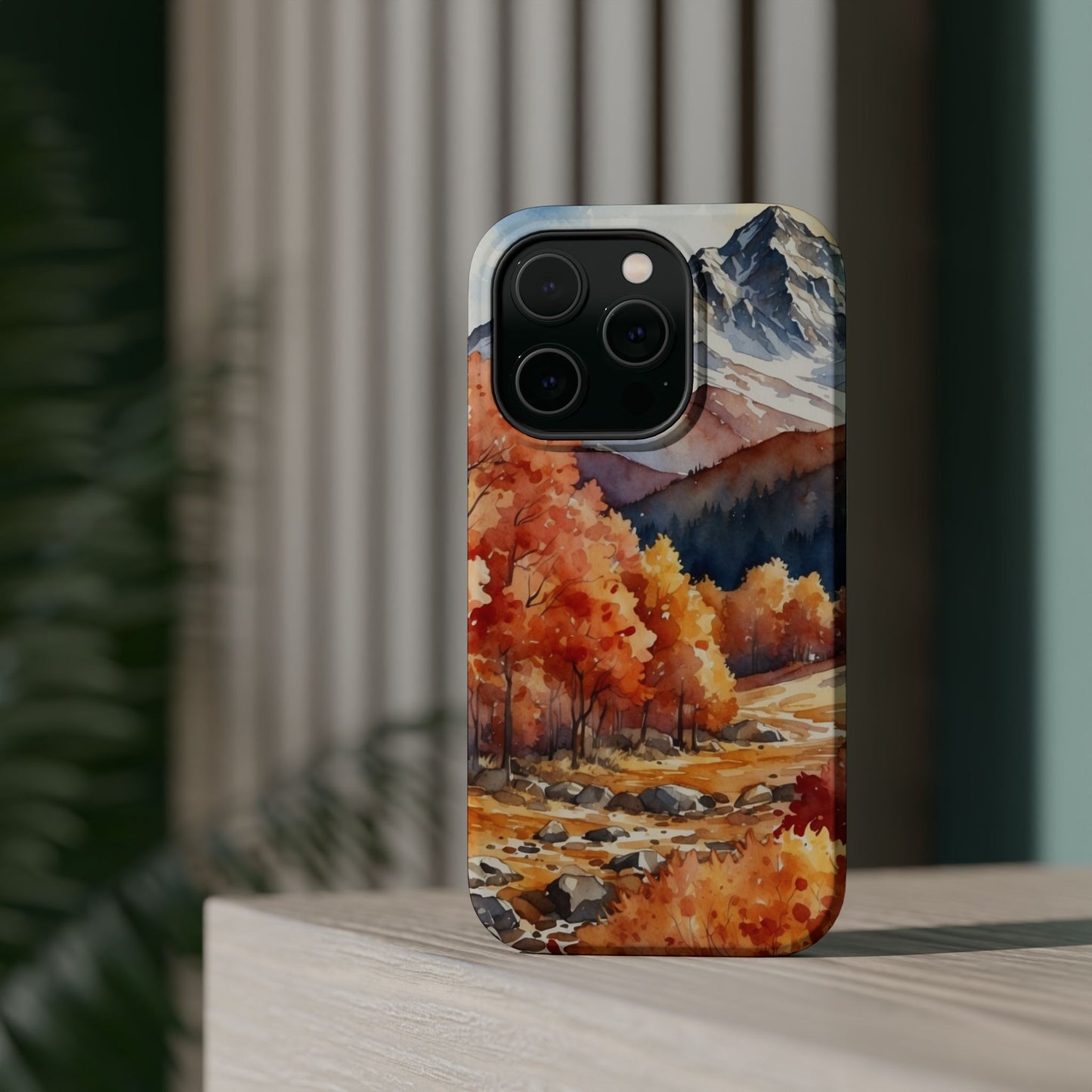 Watercolor Autumn Forest and Mountains - MagSafe iPhone Case