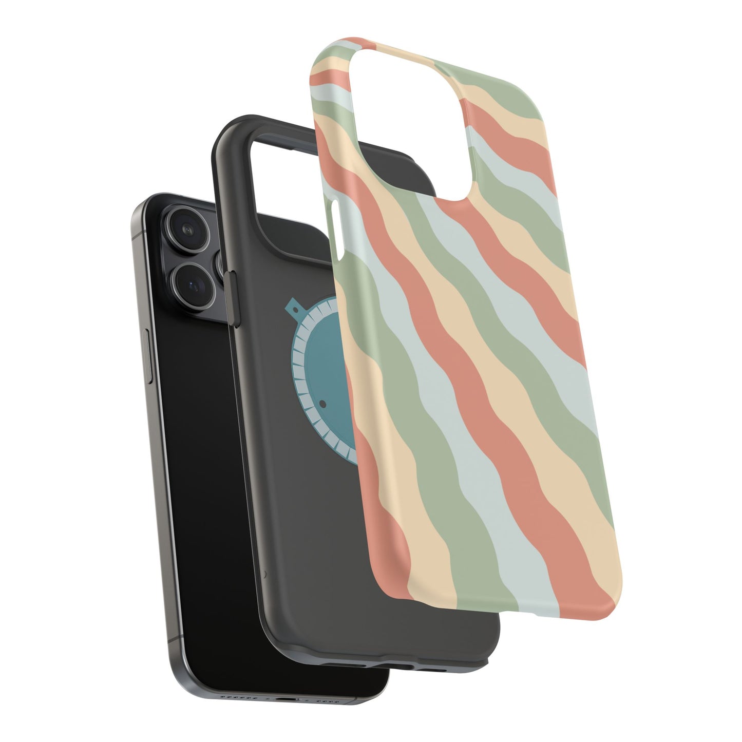 Earthy Retro Waves MagSafe iPhone Case – 70s-Inspired Wavy Stripes in Soft Green, Cream, and Rust