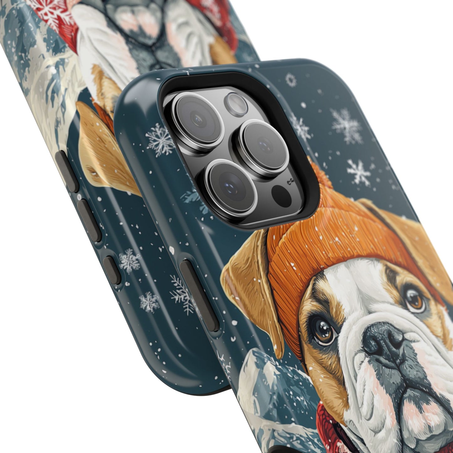 Cozy French Bulldog MagSafe iPhone Case – Rustic Fireplace Protective Cover