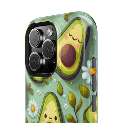 Cute Avocado MagSafe iPhone Case – Adorable Kawaii Avocados with Daisies, Shock-Resistant