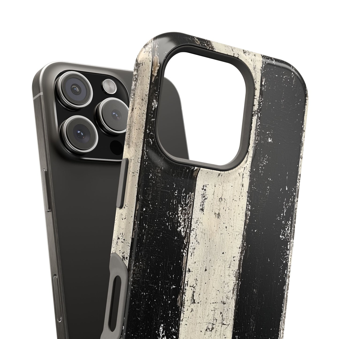 Vintage Vertical Stripe MagSafe iPhone Case - Black & White Grunge Design