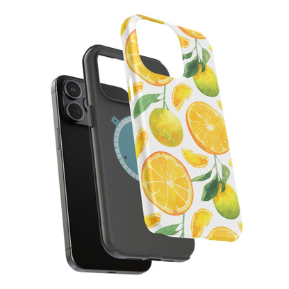 Sunny Citrus Grove Tough MagSafe iPhone Case – Watercolor Orange Design, Dual-Layer Protection