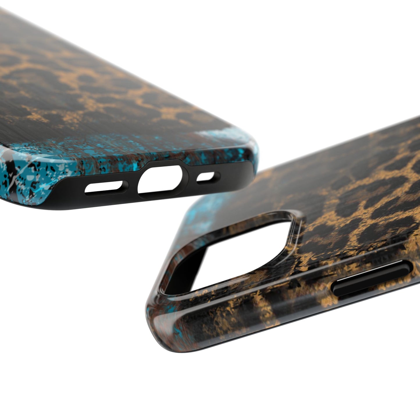 Boho Leopard and Turquoise Tough iPhone Case – Rustic Western Design with Dual-Layer Protection