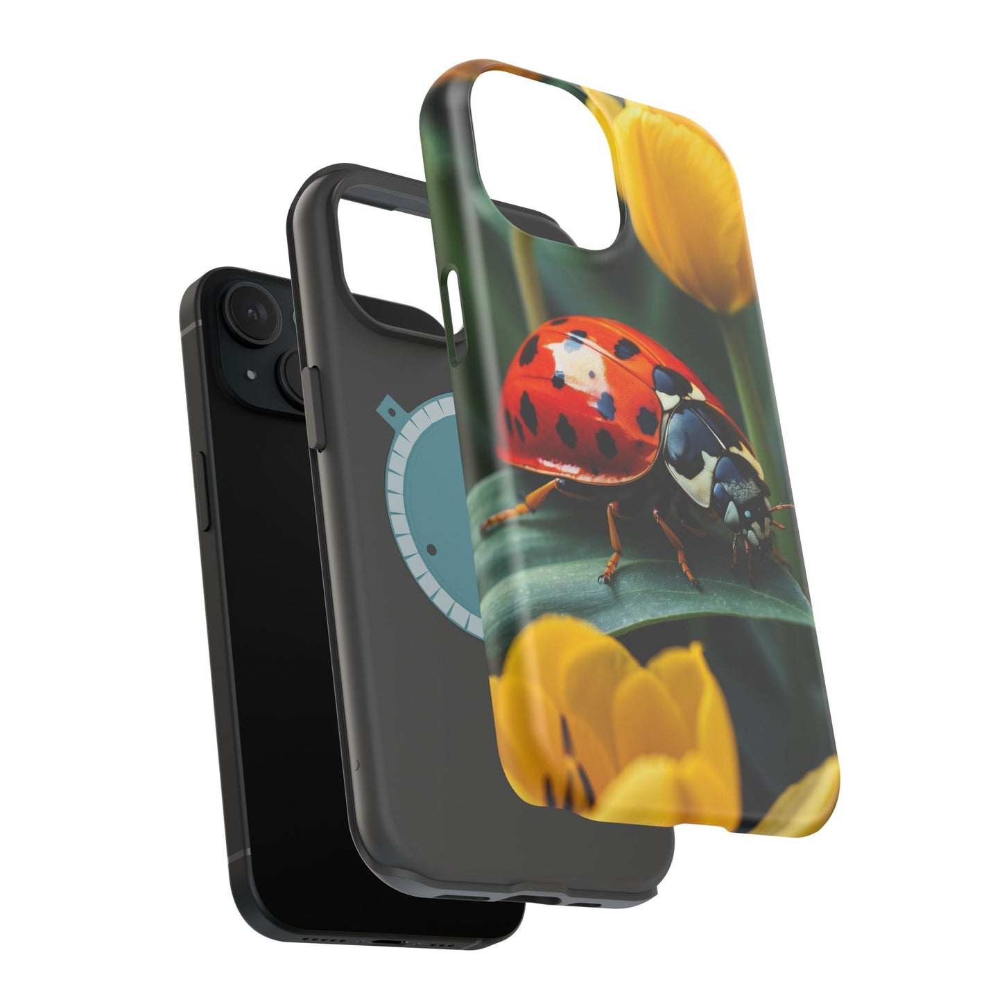 MagSafe iPhone Case: Vibrant Ladybug Amidst a Lush Yellow Flower Garden