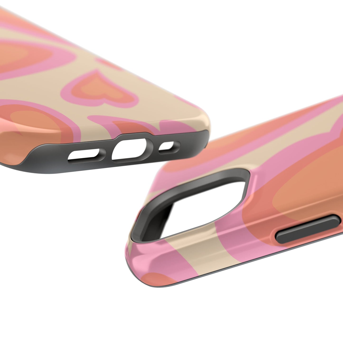 Retro Pink Hearts MagSafe iPhone Case – Shock-Resistant, Matte Finish, Dual-Layer Protection