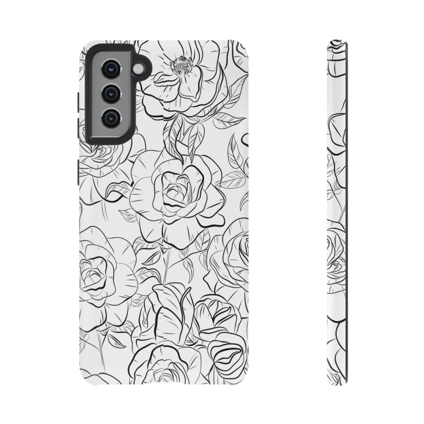 Monochrome Rose Garden Tough Samsung Galaxy Case – Elegant Floral Line Art with Dual-Layer Protection