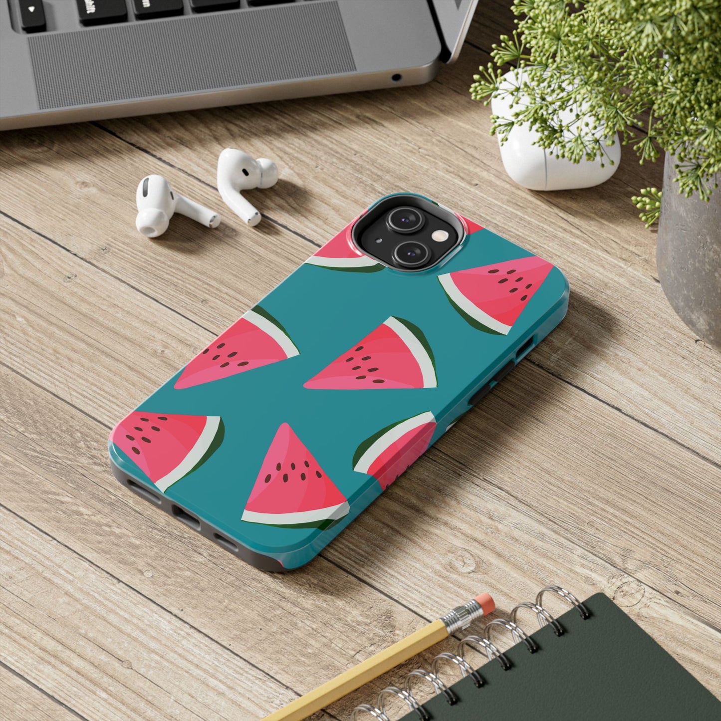 Watermelon Bliss iPhone Case – Vibrant Summer Fruit Design on Teal Background