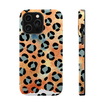 Sunset Watercolor Leopard Print Tough MagSafe iPhone Case – Artistic Animal Pattern with Dual-Layer Protection