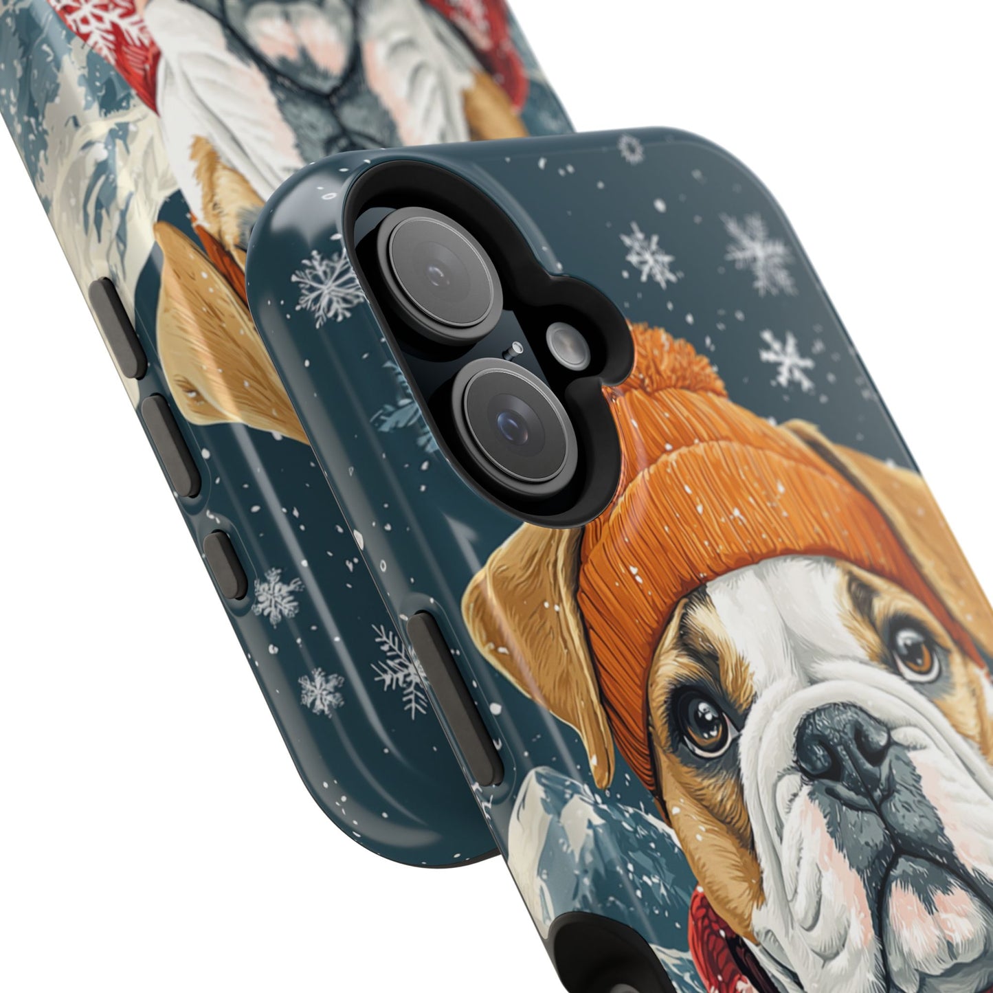 Cozy French Bulldog MagSafe iPhone Case – Rustic Fireplace Protective Cover