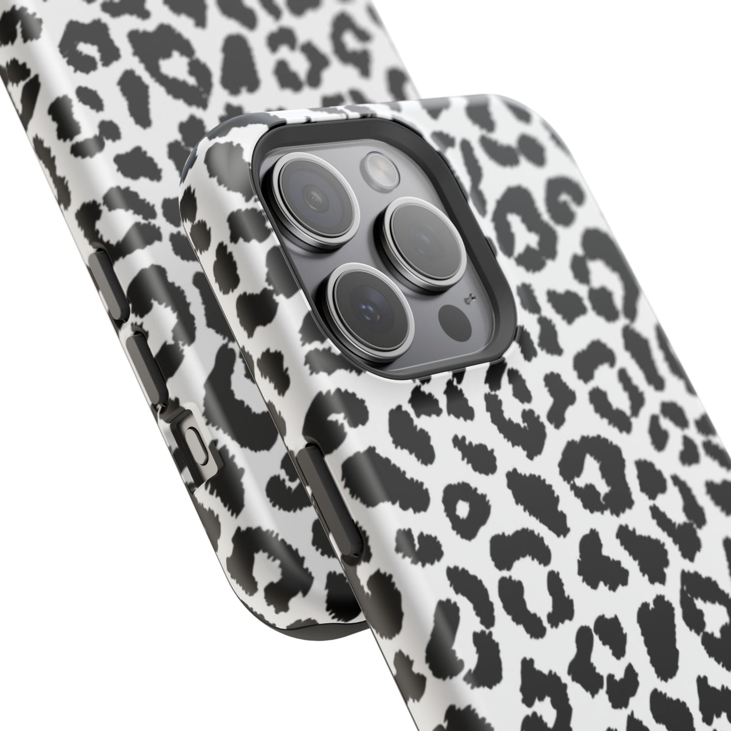 Monochrome Leopard Print Tough MagSafe iPhone Case – Classic Black and White Design with Dual-Layer Protection