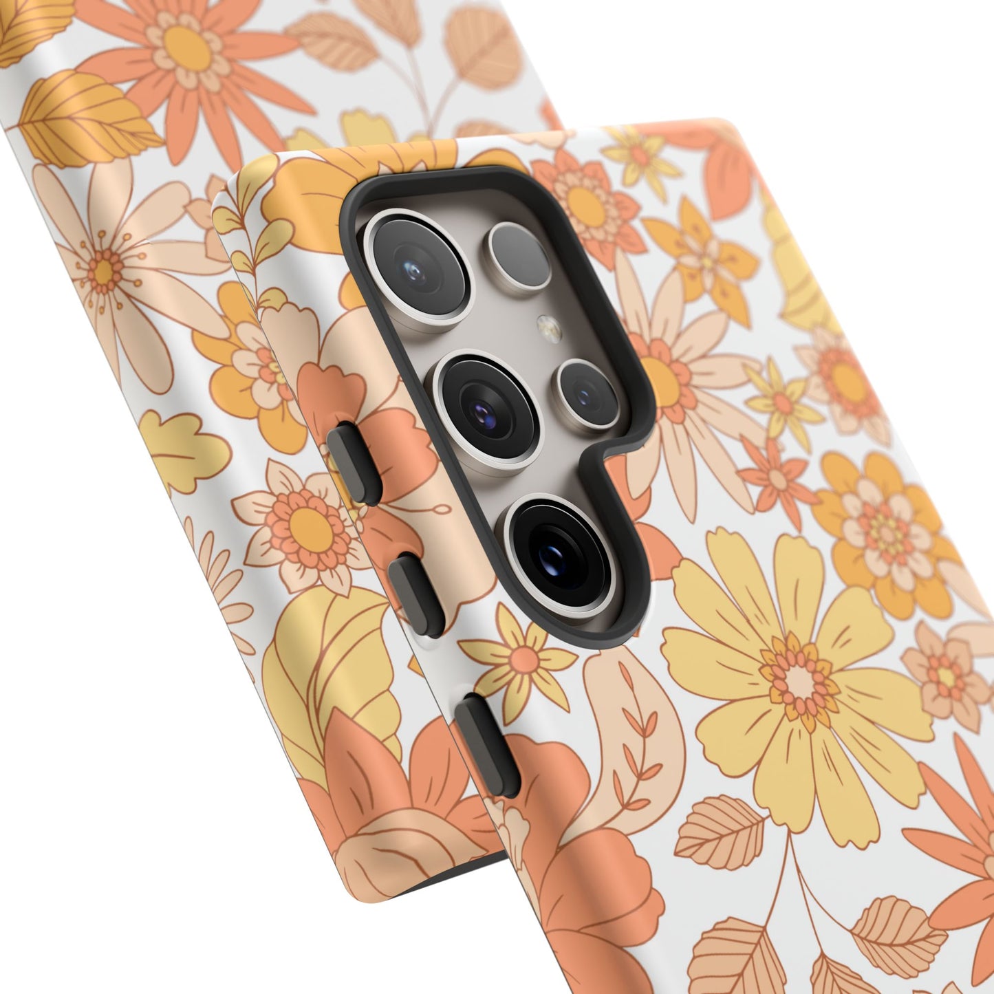 Vintage Floral Bloom Samsung Galaxy Case – Warm Orange & Yellow Retro Flower Design with Matte Finish