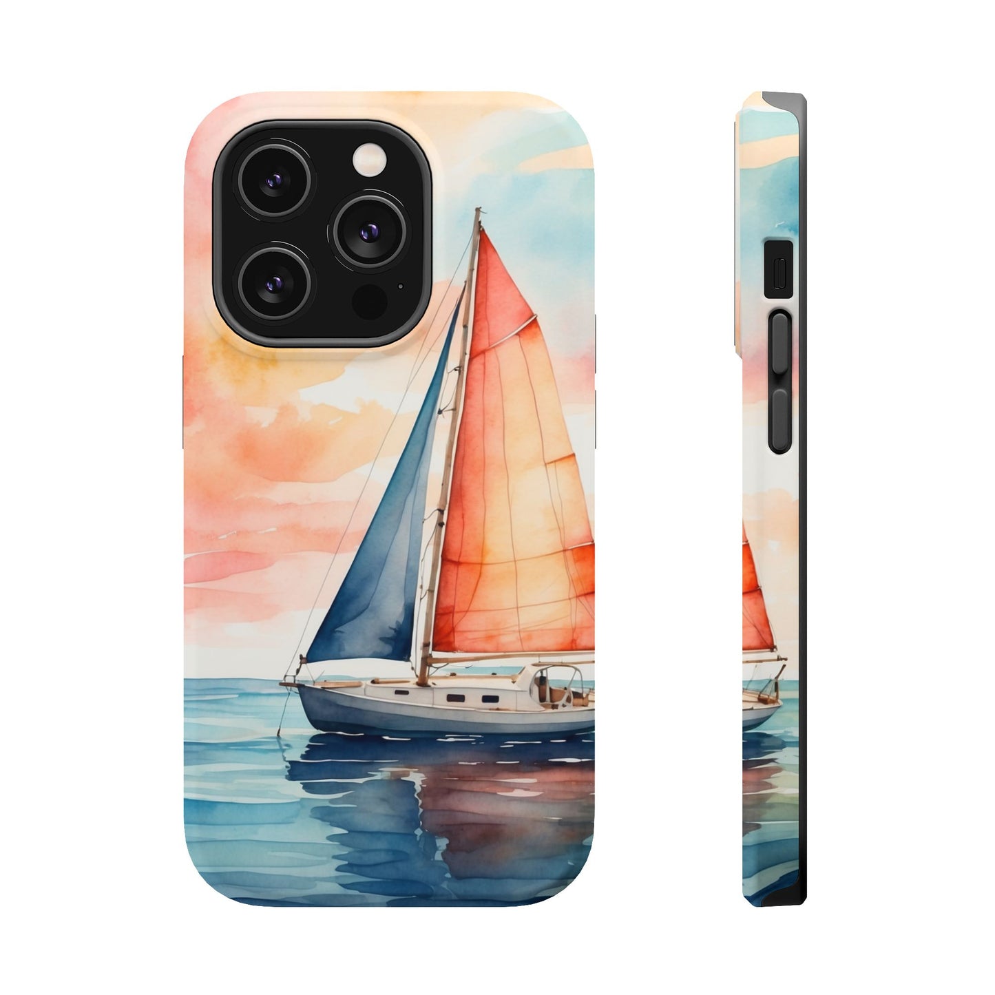 Sunset Sail MagSafe iPhone Case – Watercolor Sailboat and Sky Design