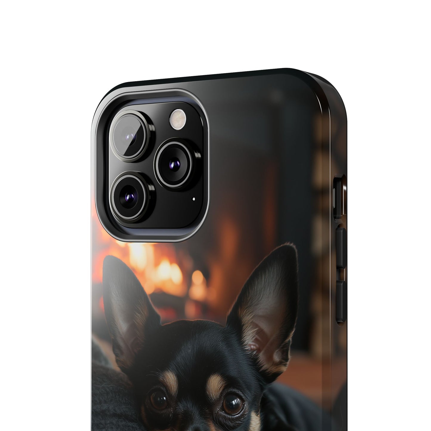 Cozy Chihuahua Fireplace iPhone Case – Warm and Stylish Design