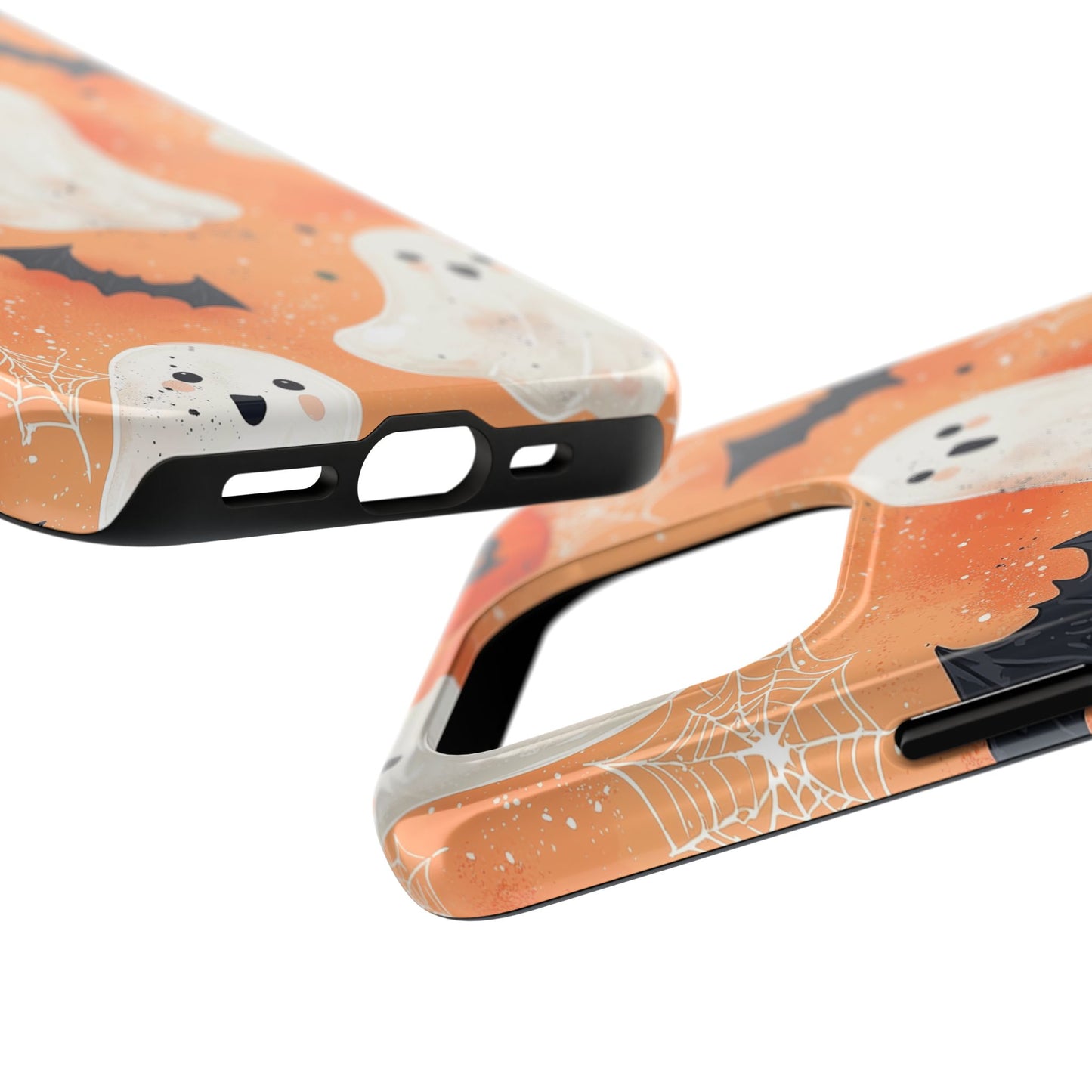 Spooky Cute Ghost iPhone Case – Halloween Ghosts, Pumpkins, Bats & Cobwebs Design - BOGO Cases