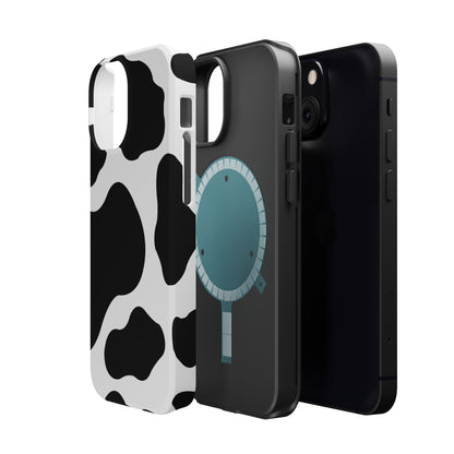 Chic Cow Print Tough Magsafe iPhone Case – Trendy Monochrome Animal Pattern with Dual-Layer Protection