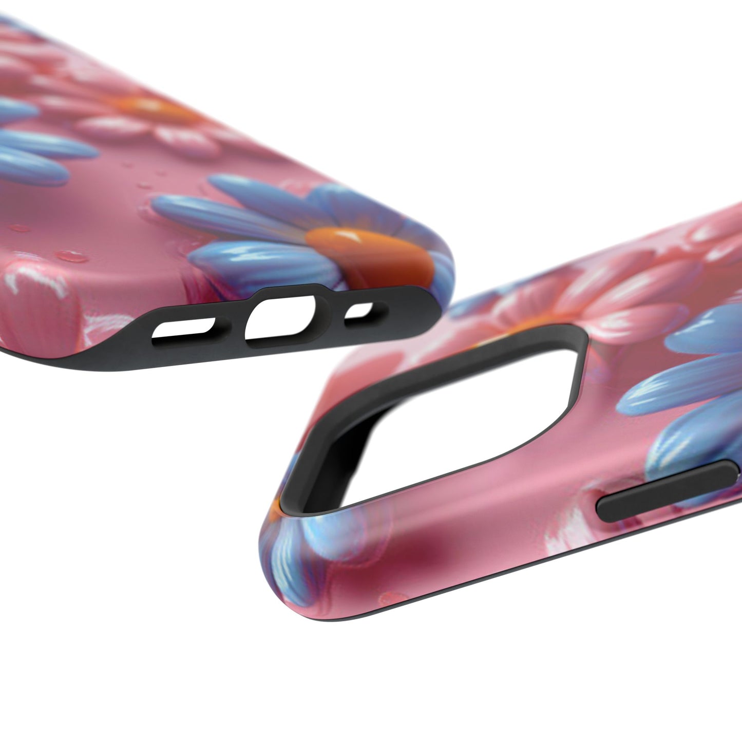 Pastel Daisy 3D MagSafe iPhone Case – Glossy Pink and Blue Floral Design, Full Protection