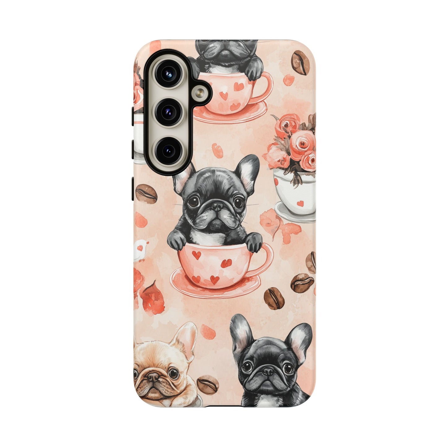 French Bulldogs in Heart Teacups Samsung Galaxy Case – Cute Dog & Floral Design, Shockproof Protection - BOGO Cases