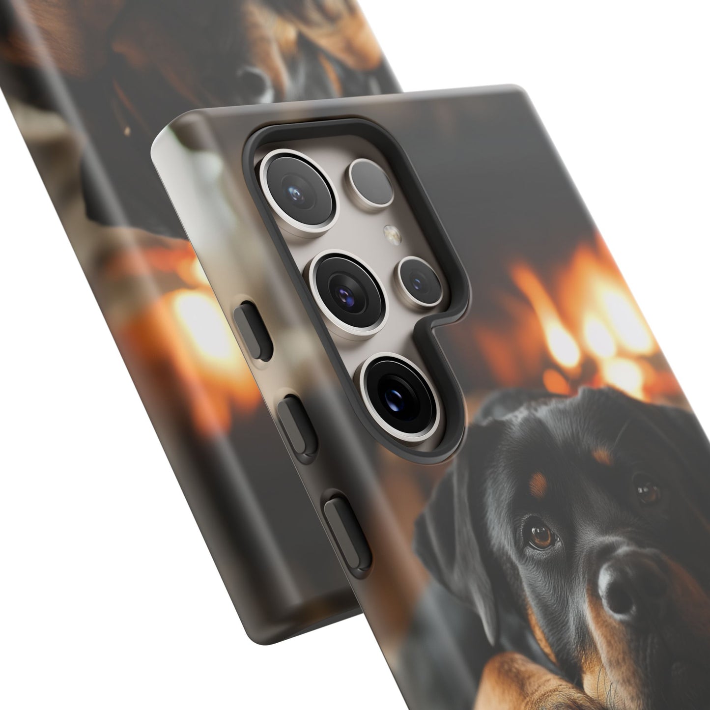 Cozy Rottweiler by the Fireplace Samsung Galaxy Case – Warm Rustic Design