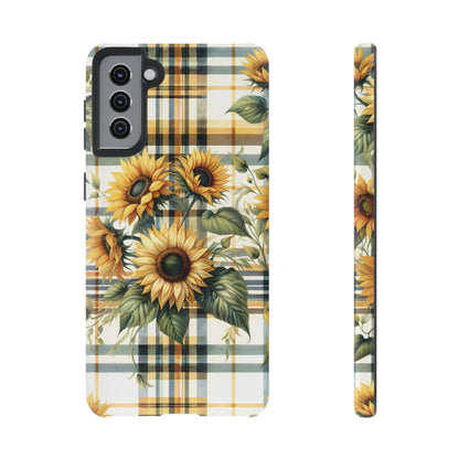 Cute Sunflower Phone Case - Sunny Blossom Plaid - Checkered Sunflowers Phone Case for iPhone & Samsung. Be Happy With These Bright Colors!