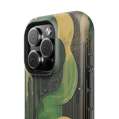 Abstract Green & Gold MagSafe iPhone Case - Geometric Art Deco Protective Cover