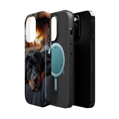 Charming Rottweiler by the Fireplace MagSafe iPhone Case – Cozy & Functional Design