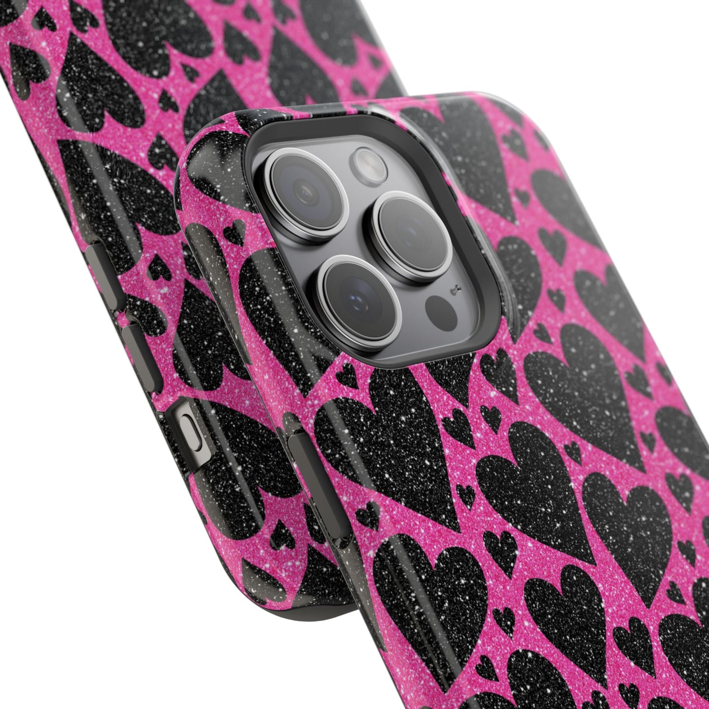 Pink Glitter Hearts MagSafe iPhone Case