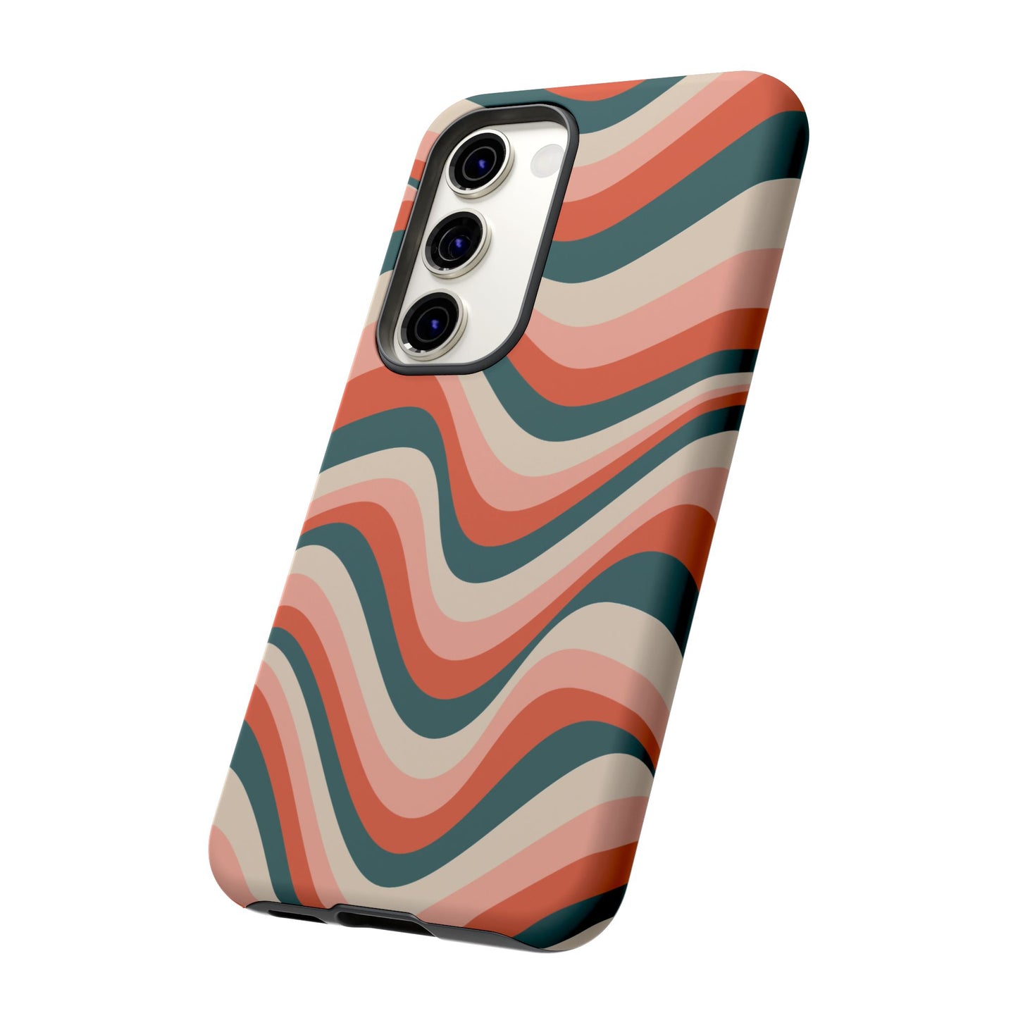 Groovy Waves Samsung Galaxy Case – Retro 70s-Inspired Stripes in Coral, Cream, and Teal