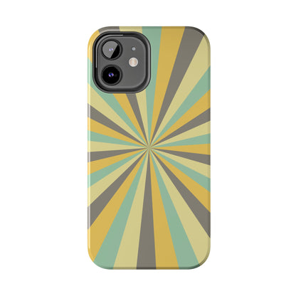 Vintage Sunburst Rays iPhone Case – Bold 70s-Inspired Burst in Yellow, Mint, and Gray