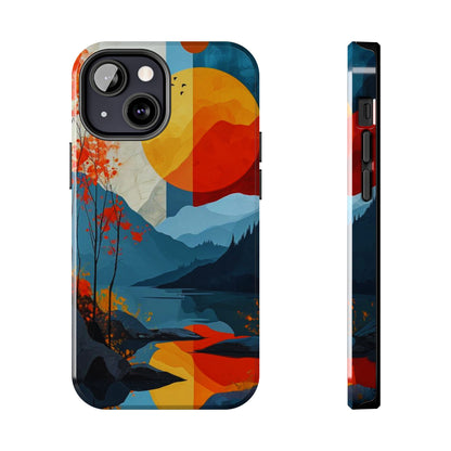 Abstract Autumn Landscape iPhone Case – Bold Colorful Sunset Design, Dual - Layer Protection - BOGO Cases