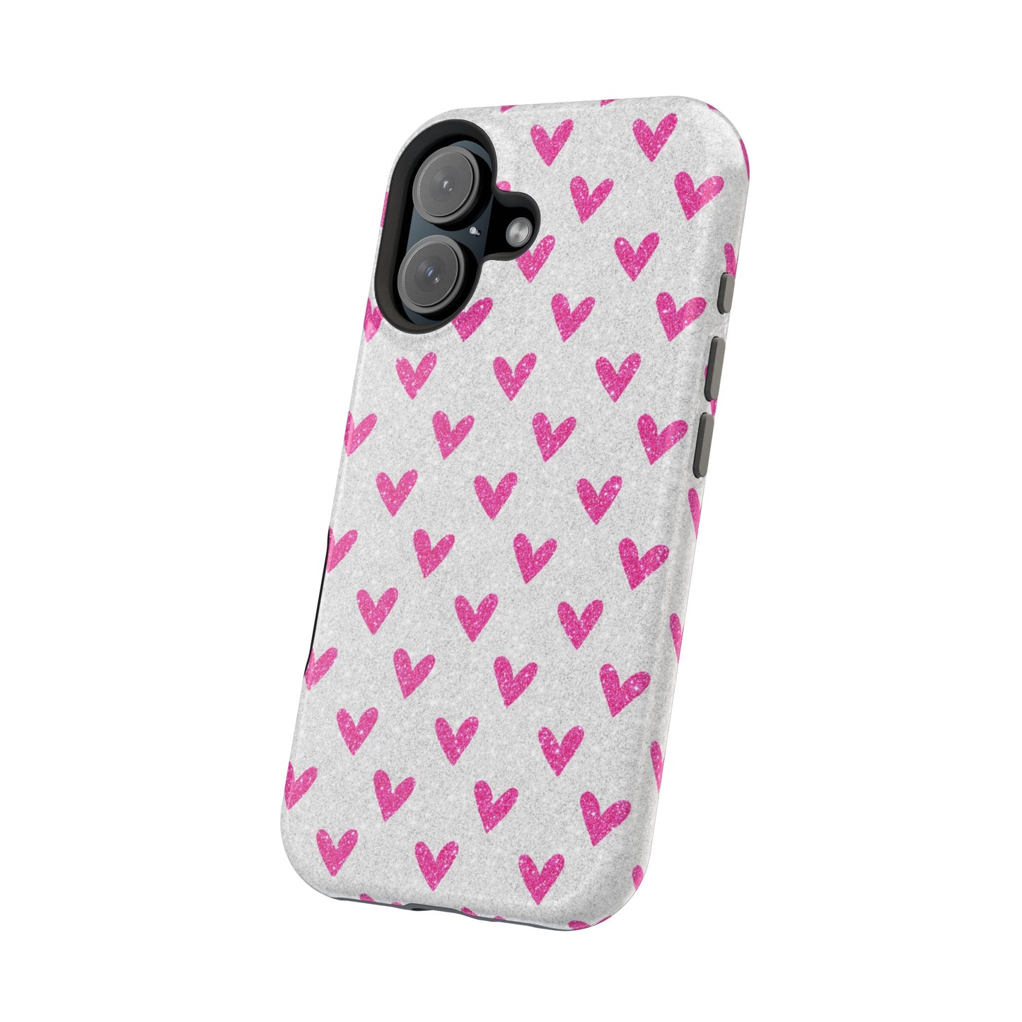 Pink Hearts on Glitter Silver – MagSafe iPhone Case