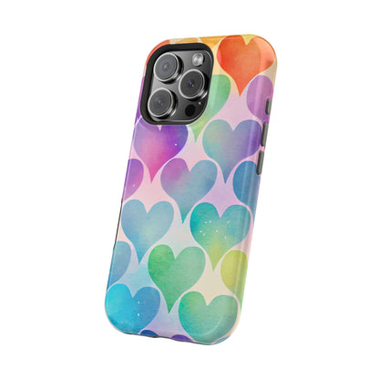 Rainbow Hearts Watercolor iPhone Case – Slim Design, Glossy Finish