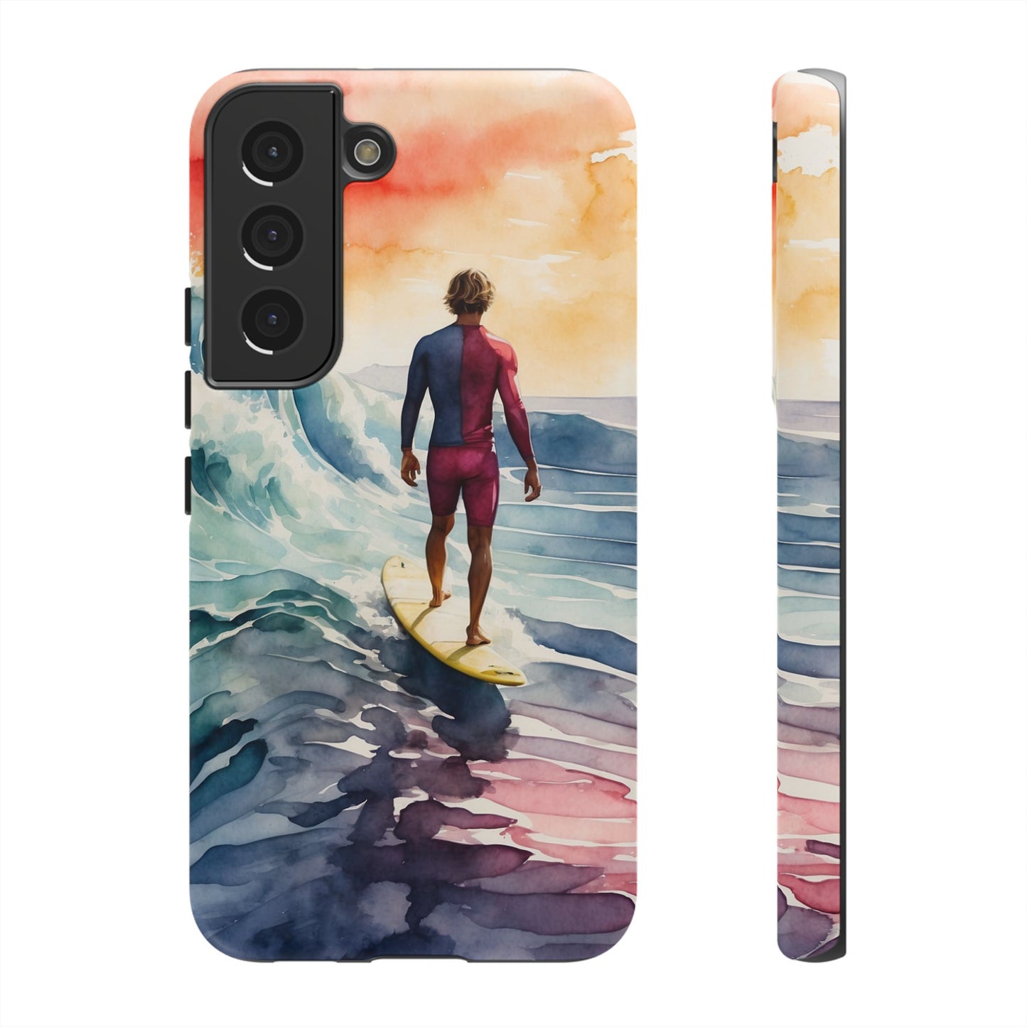 Surfer’s Sunset Wave Samsung Galaxy Case – Vibrant Watercolor Design