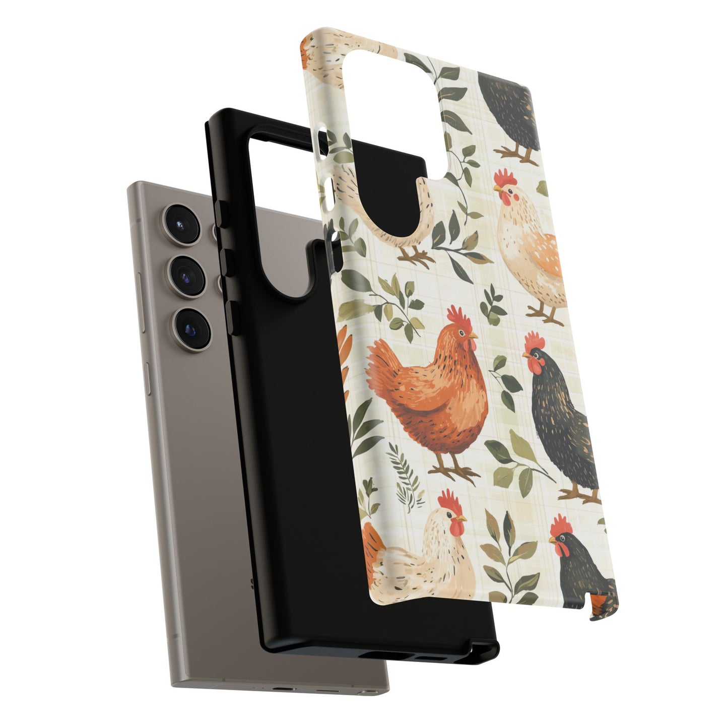 Samsung Galaxy Case: Vintage Chicken Farmhouse Case – Rustic Leaves Design