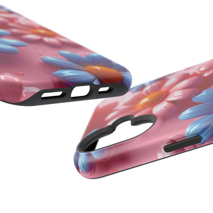 Pastel Daisy 3D MagSafe iPhone Case – Glossy Pink and Blue Floral Design, Full Protection