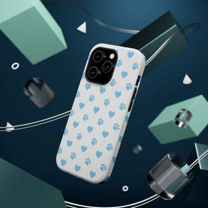 Blue Paw Prints & Hearts – MagSafe iPhone Case with Adorable Pet-Lover Design