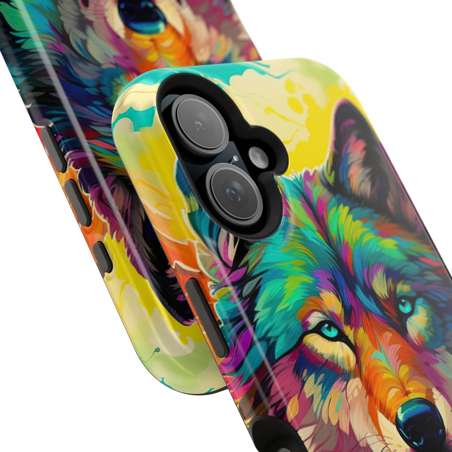 Rainbow Wolf in Bloom – MagSafe iPhone Case with Nature-Inspired Design