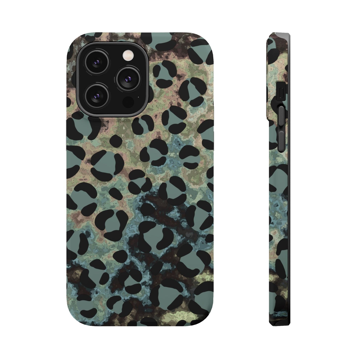 Moody Watercolor Leopard Print Tough MagSafe iPhone Case – Earthy Abstract Pattern with Dual-Layer Protection