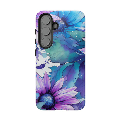 Purple & Teal Watercolor Floral Samsung Galaxy Case - Artistic Flower Design