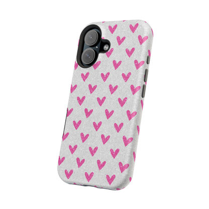 Pink Hearts on Glitter Silver – MagSafe iPhone Case