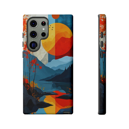 Abstract Autumn Landscape Samsung Galaxy Case – Bold Colorful Sunset Design, Dual-Layer Protection