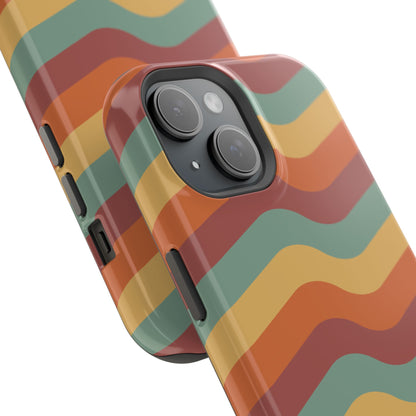 Retro Vibe Wavy Stripes MagSafe iPhone Case – 70s-Inspired in Teal, Orange, and Rust