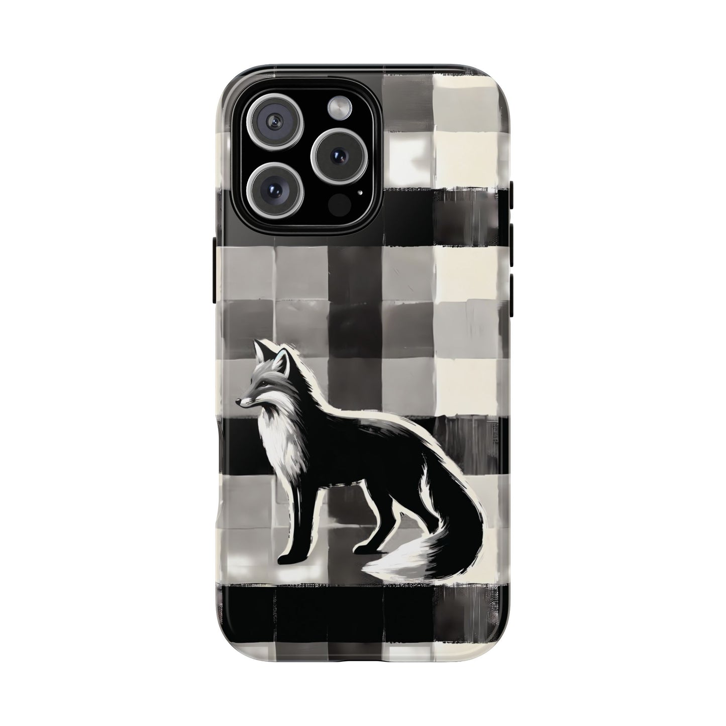 Black White Fox Phone Case - Monochrome Mystique