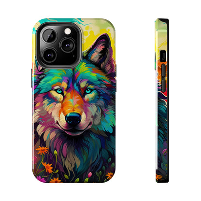 Rainbow Wolf in Bloom – iPhone Case with Vivid Nature Design